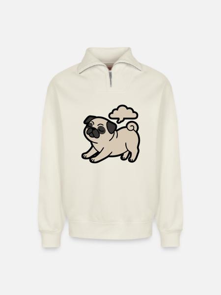 Pupsender Mops Hund Lustig - Relaxed Unisex Organic Half Zip Sweatshirt – von SPREAD - Naturweiß