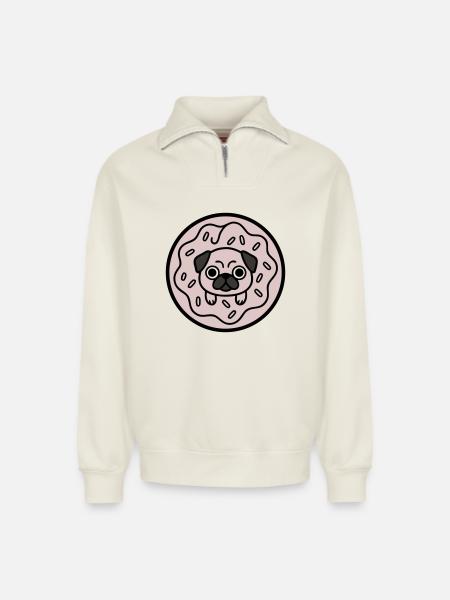 Pug Dog Donut Candy - Relaxed Unisex Organic Half Zip Sweatshirt – by SPREAD - off white