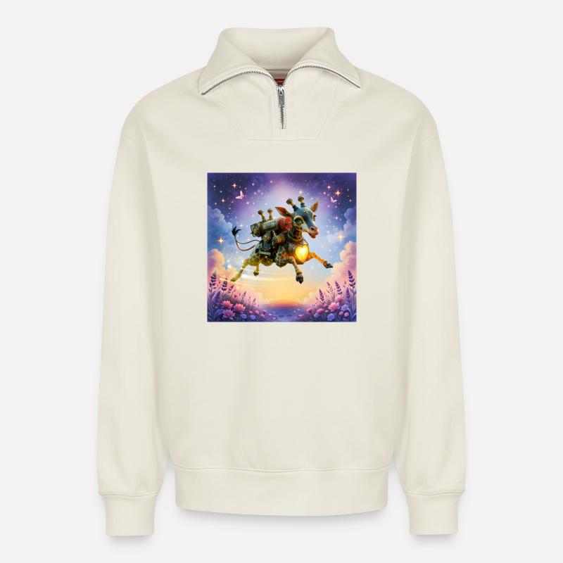 Raketengiraffe mit Herz - Relaxed Unisex Organic Half Zip Sweatshirt – von SPREAD - Naturweiß