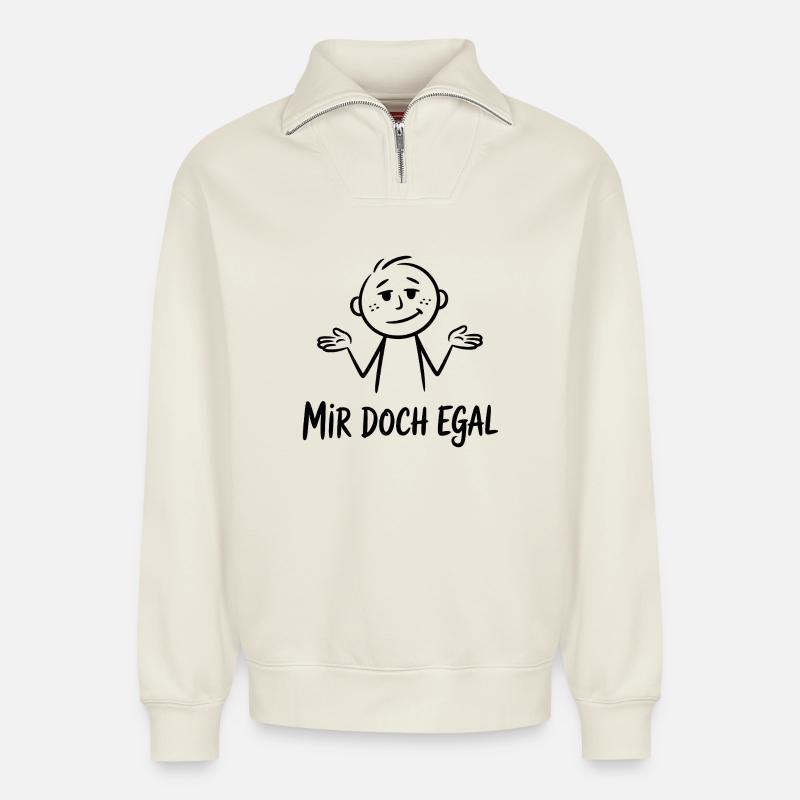 Mir Doch Egal Strichmännchen - Relaxed Unisex Organic Half Zip Sweatshirt – von SPREAD - Naturweiß