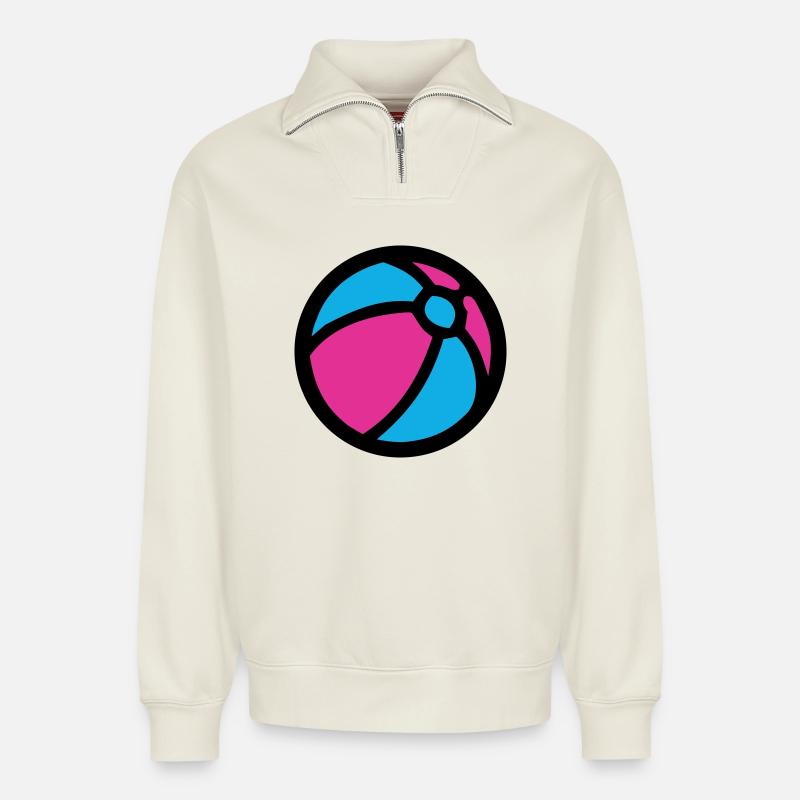 Wasserball Strand Sommer Icon - Relaxed Unisex Organic Half Zip Sweatshirt – von SPREAD - Naturweiß