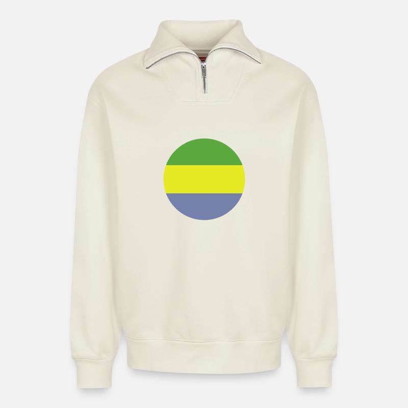 Drapeau rond du Gabon - Sweat unisexe décontracté en coton biologique à demi-zip – de SPREAD - blanc cassé