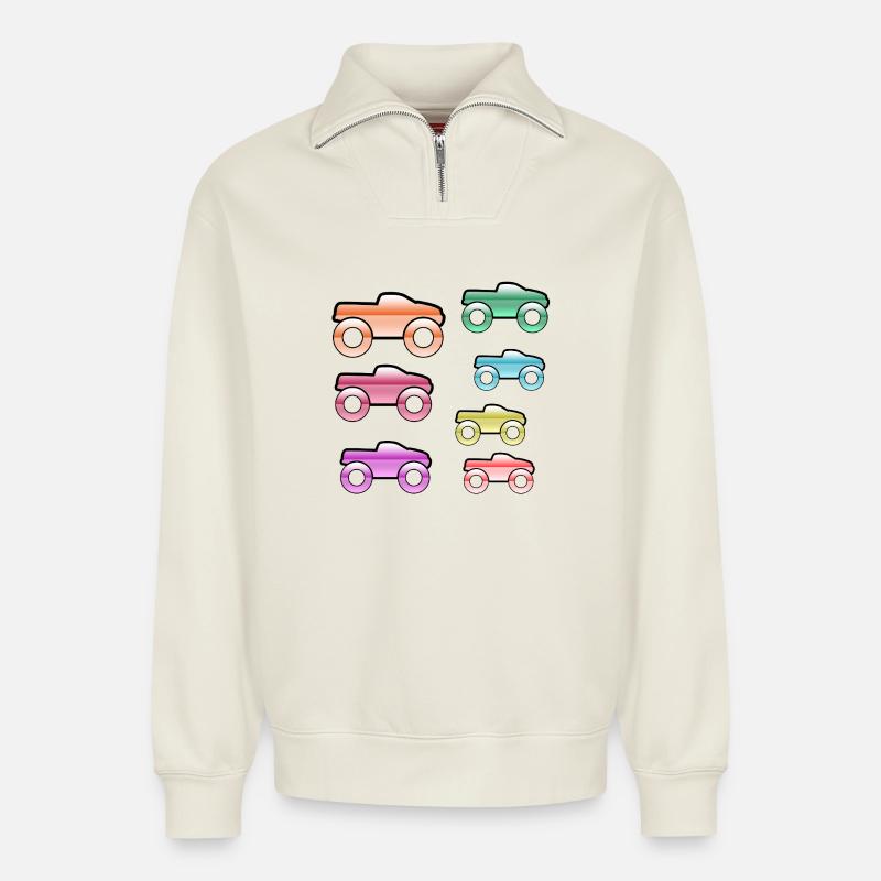 automobiles - Relaxed Unisex Organic Half Zip Sweatshirt – by SPREAD - off white