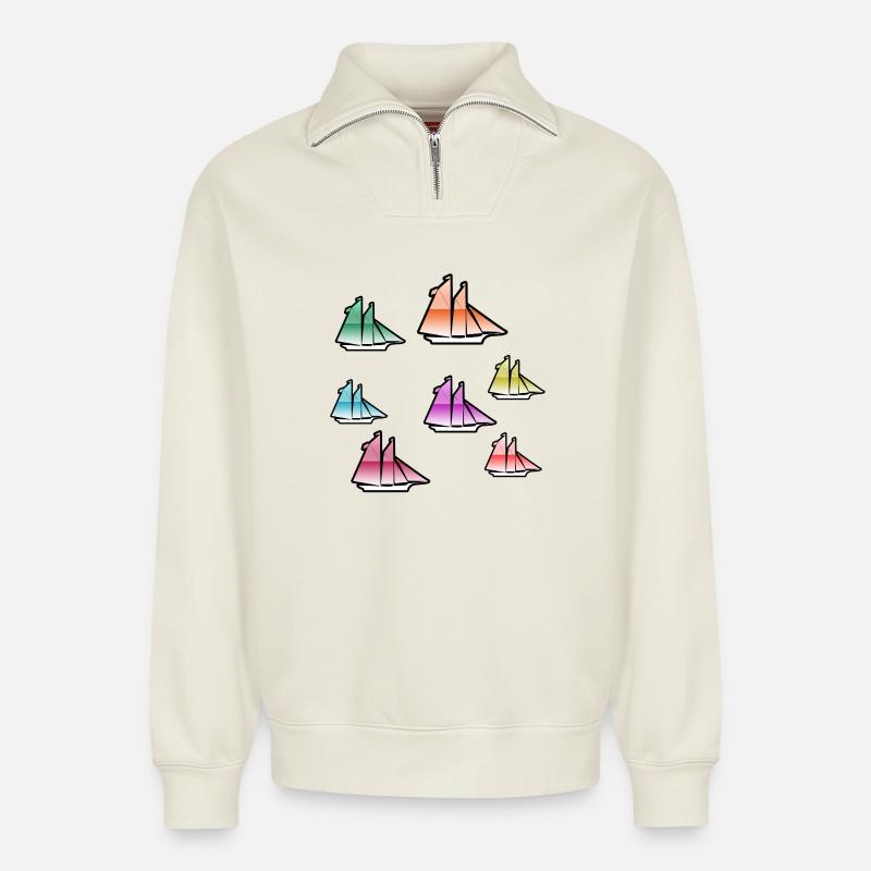 Segeln - Relaxed Unisex Organic Half Zip Sweatshirt – von SPREAD - Naturweiß