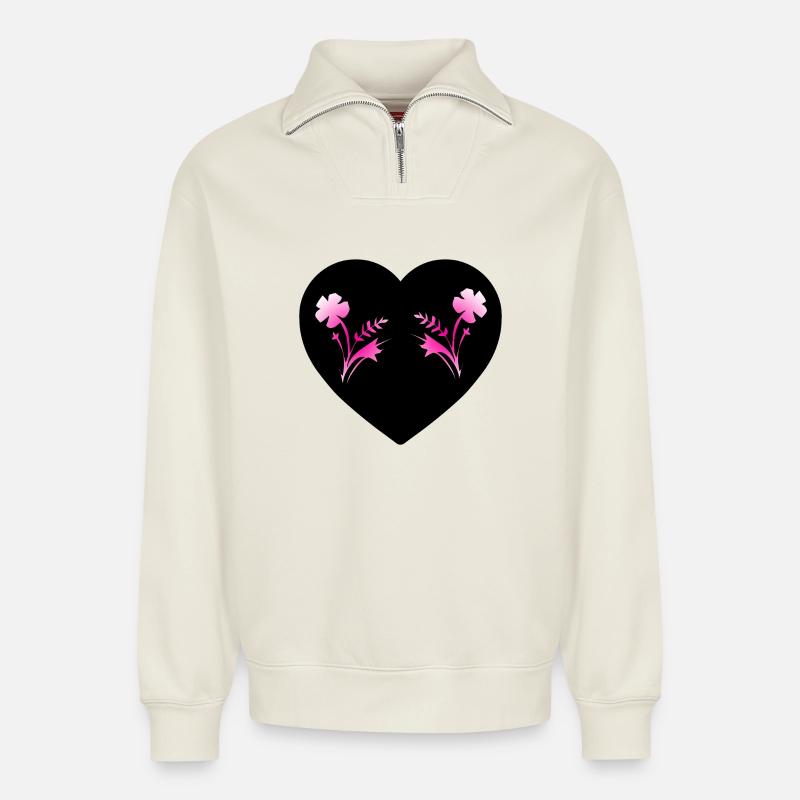 Flowers - Relaxed Unisex Organic Half Zip Sweatshirt – by SPREAD - off white