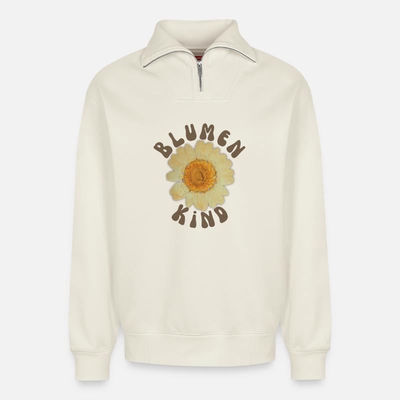 Blumenkind - Relaxed Unisex Organic Half Zip Sweatshirt – von SPREAD - Naturweiß