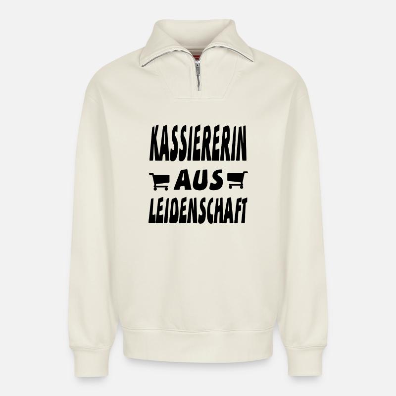 Kassiererin - Relaxed Unisex Organic Half Zip Sweatshirt – von SPREAD - Naturweiß