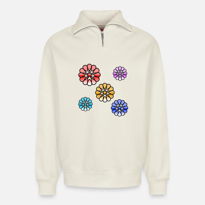 Blumen - Relaxed Unisex Organic Half Zip Sweatshirt – von SPREAD - Naturweiß