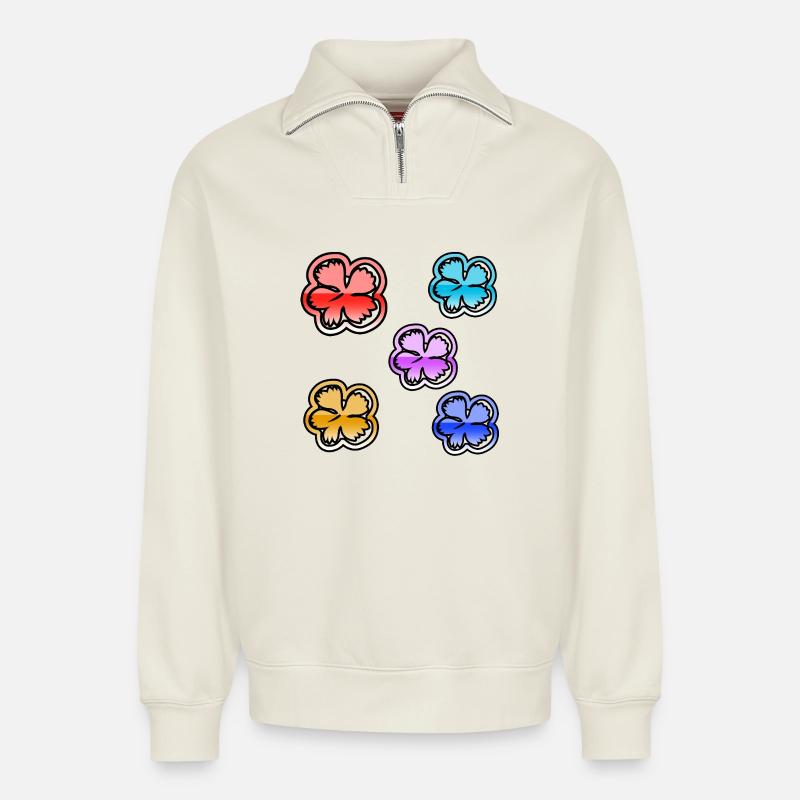 Blumen - Relaxed Unisex Organic Half Zip Sweatshirt – von SPREAD - Naturweiß