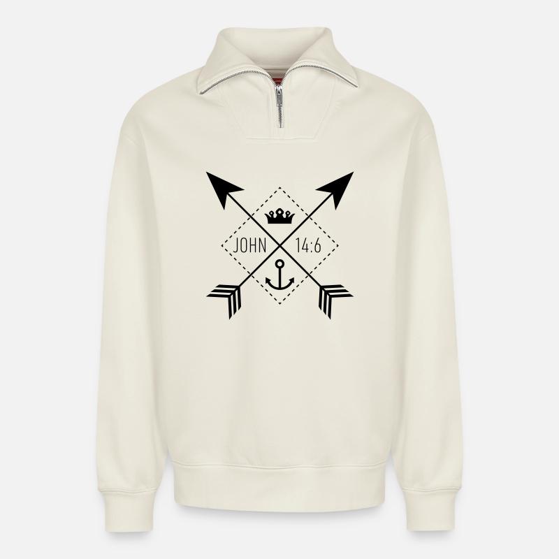 Sign John14:6 - Relaxed Unisex Organic Half Zip Sweatshirt – von SPREAD - Naturweiß