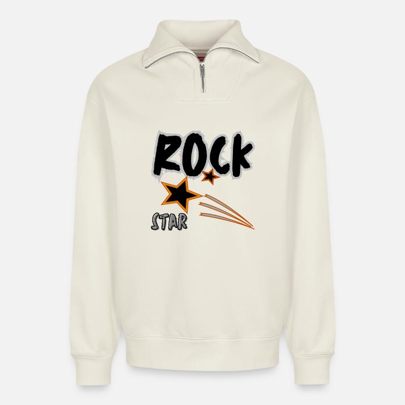 Rock Star - Relaxed Unisex Organic Half Zip Sweatshirt – von SPREAD - Naturweiß