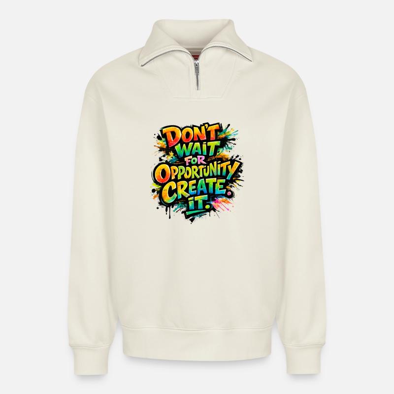 Don-t_wait_ - Relaxed Unisex Organic Half Zip Sweatshirt – von SPREAD - Naturweiß