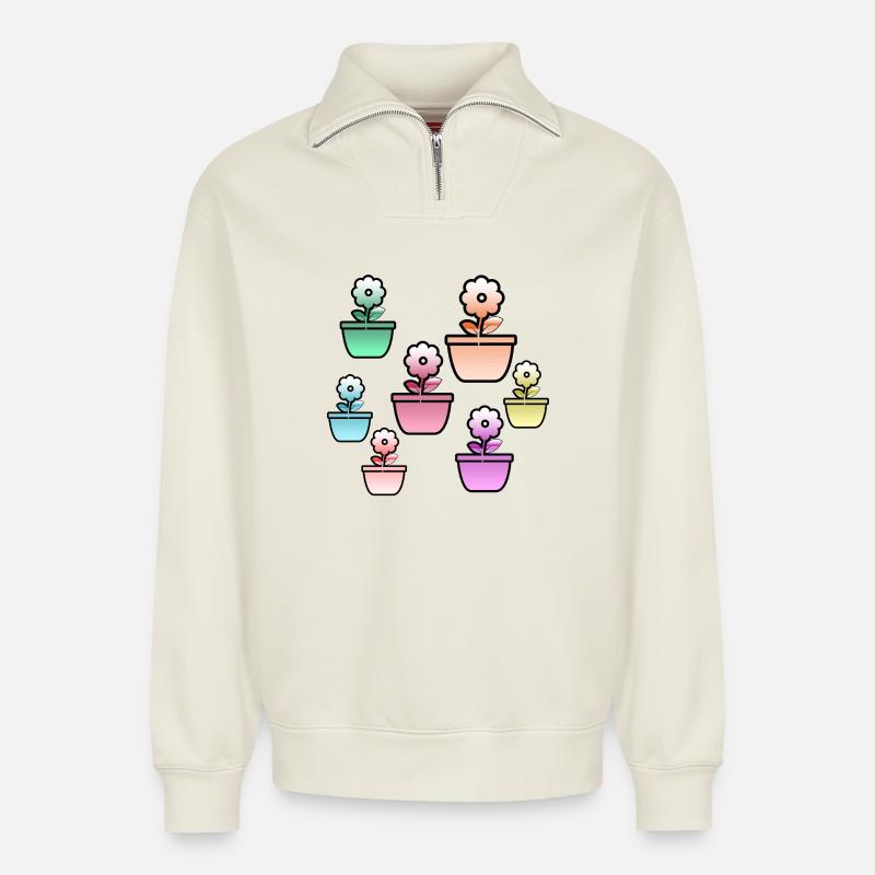 Blumen - Relaxed Unisex Organic Half Zip Sweatshirt – von SPREAD - Naturweiß