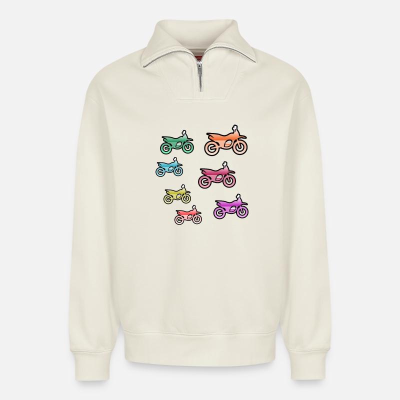 Motorräder - Relaxed Unisex Organic Half Zip Sweatshirt – von SPREAD - Naturweiß