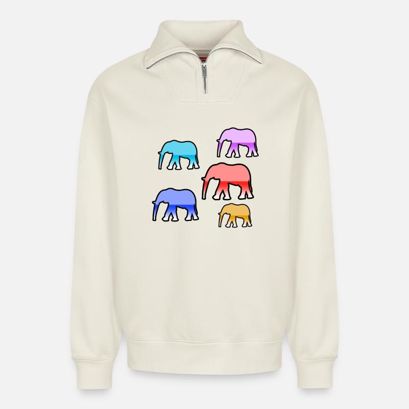 Elefanten - Relaxed Unisex Organic Half Zip Sweatshirt – von SPREAD - Naturweiß