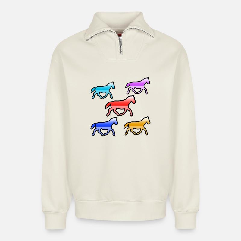 horses - Relaxed Unisex Organic Half Zip Sweatshirt – by SPREAD - off white