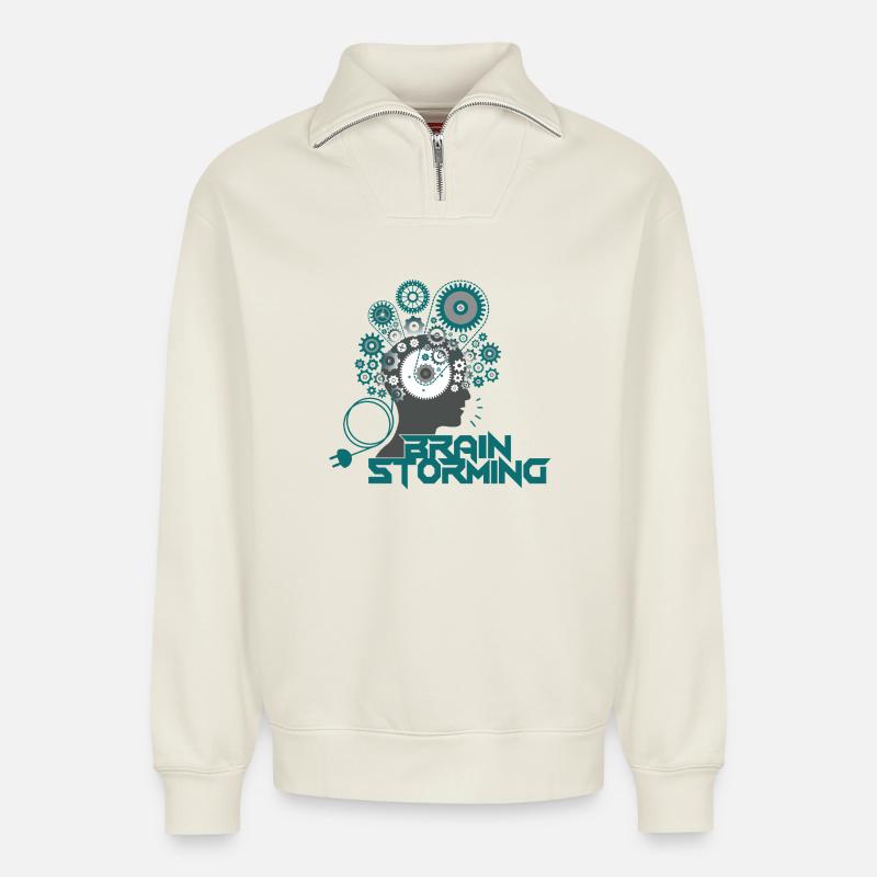 Brainstorming Head – Büro & Office Ideen - Relaxed Unisex Organic Half Zip Sweatshirt – von SPREAD - Naturweiß
