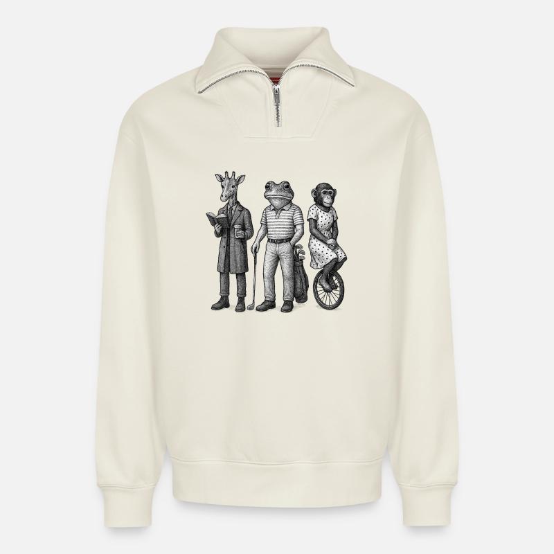 Trio der anthropomorphen Freunde - Relaxed Unisex Organic Half Zip Sweatshirt – von SPREAD - Naturweiß
