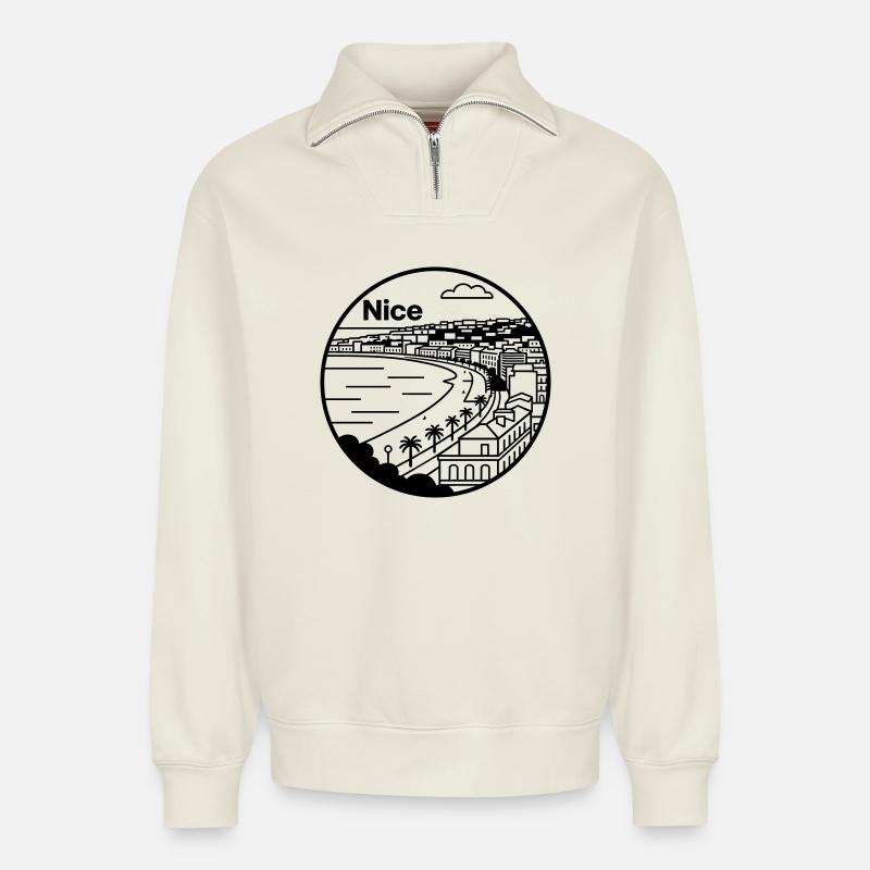 Nice France - Relaxed Unisex Organic Half Zip Sweatshirt – by SPREAD - off white