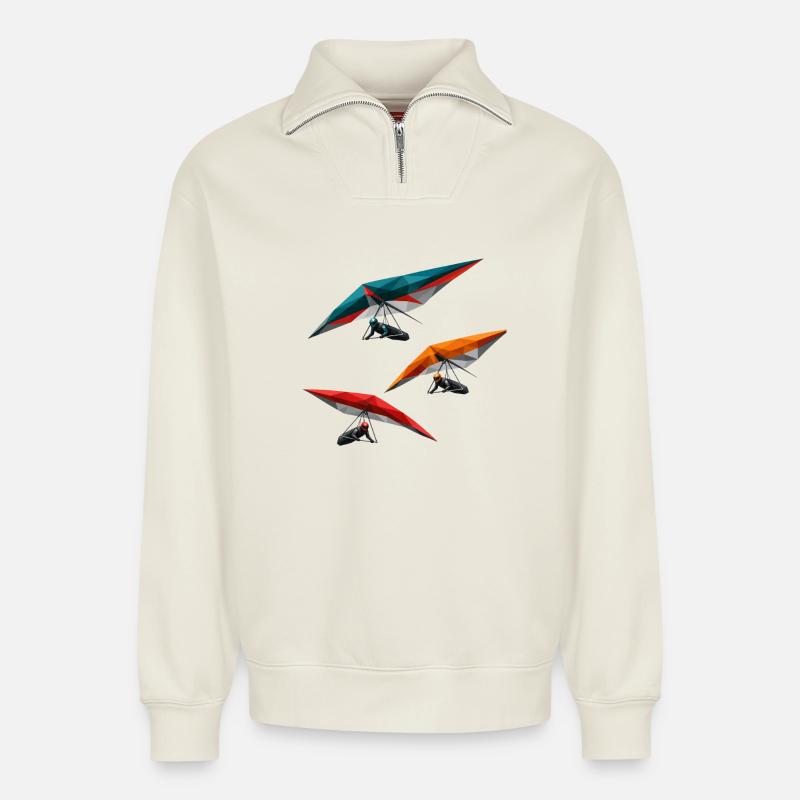 Polygon Hang Gliders Trio - Relaxed Unisex Organic Half Zip Sweatshirt – von SPREAD - Naturweiß