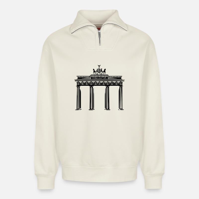 Brandenburger Tor Berlin - Relaxed Unisex Organic Half Zip Sweatshirt – von SPREAD - Naturweiß