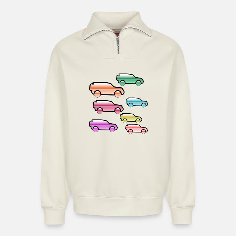 Autos - Relaxed Unisex Organic Half Zip Sweatshirt – von SPREAD - Naturweiß