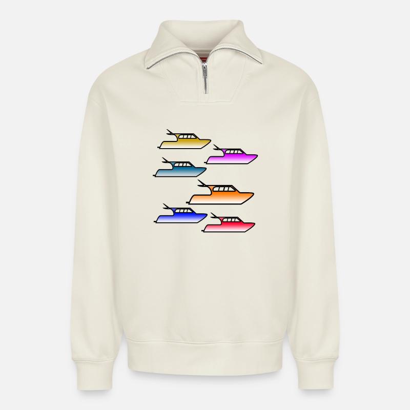 Motorboote - Relaxed Unisex Organic Half Zip Sweatshirt – von SPREAD - Naturweiß