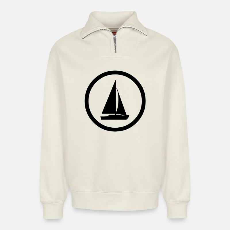 Segeln - Relaxed Unisex Organic Half Zip Sweatshirt – von SPREAD - Naturweiß