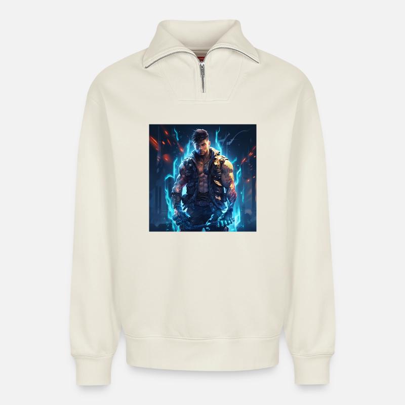 Nebula Ranger Neon Warrior - Relaxed Unisex Organic Half Zip Sweatshirt – by SPREAD - off white