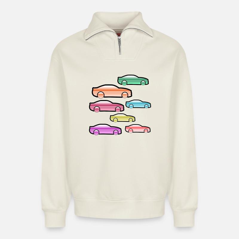 automobiles - Relaxed Unisex Organic Half Zip Sweatshirt – by SPREAD - off white
