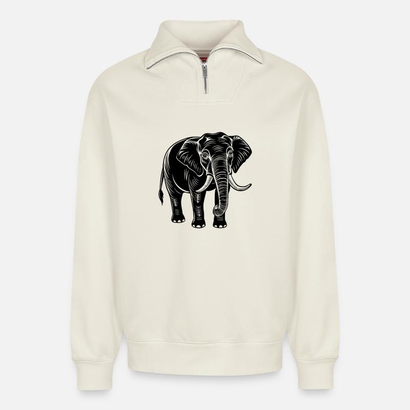Elephant - Relaxed Unisex Organic Half Zip Sweatshirt – by SPREAD - off white