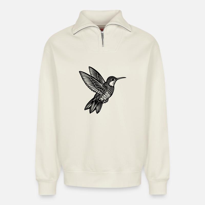 Kolibri - Relaxed Unisex Organic Half Zip Sweatshirt – von SPREAD - Naturweiß