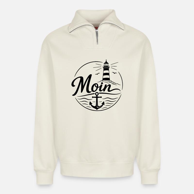 Moin - Relaxed Unisex Organic Half Zip Sweatshirt – von SPREAD - Naturweiß