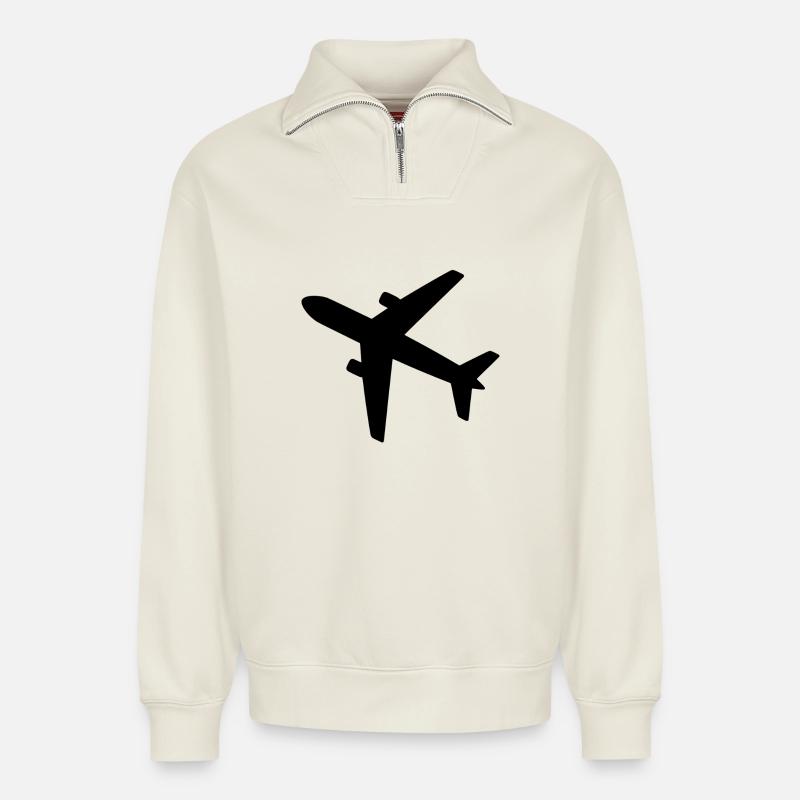 Flugzeug - Relaxed Unisex Organic Half Zip Sweatshirt – von SPREAD - Naturweiß