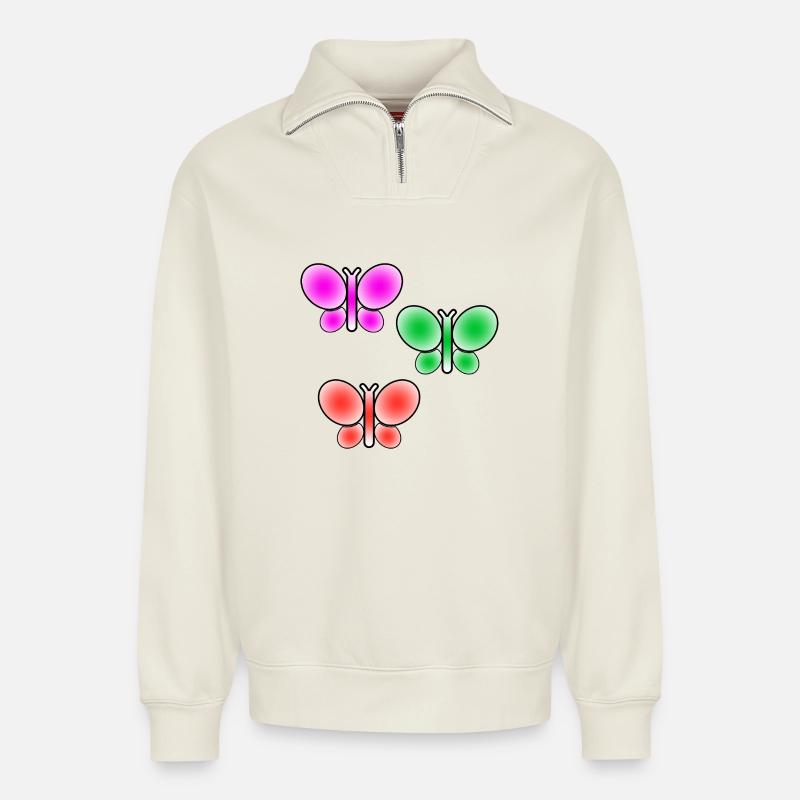 Papillons - Sweat unisexe décontracté en coton biologique à demi-zip – de SPREAD - blanc cassé