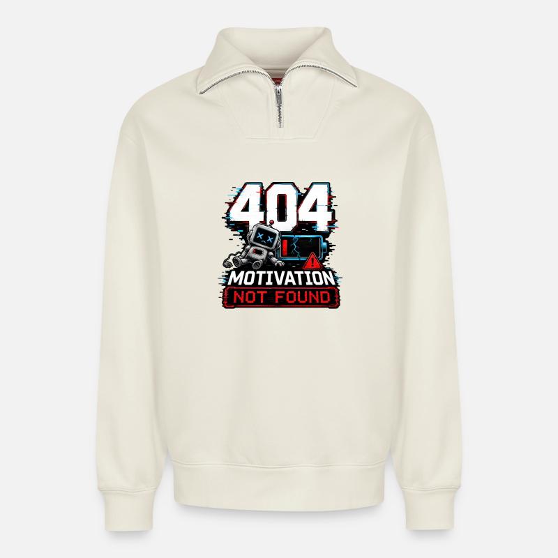 404 Motivation Not Found Roboter - Relaxed Unisex Organic Half Zip Sweatshirt – von SPREAD - Naturweiß