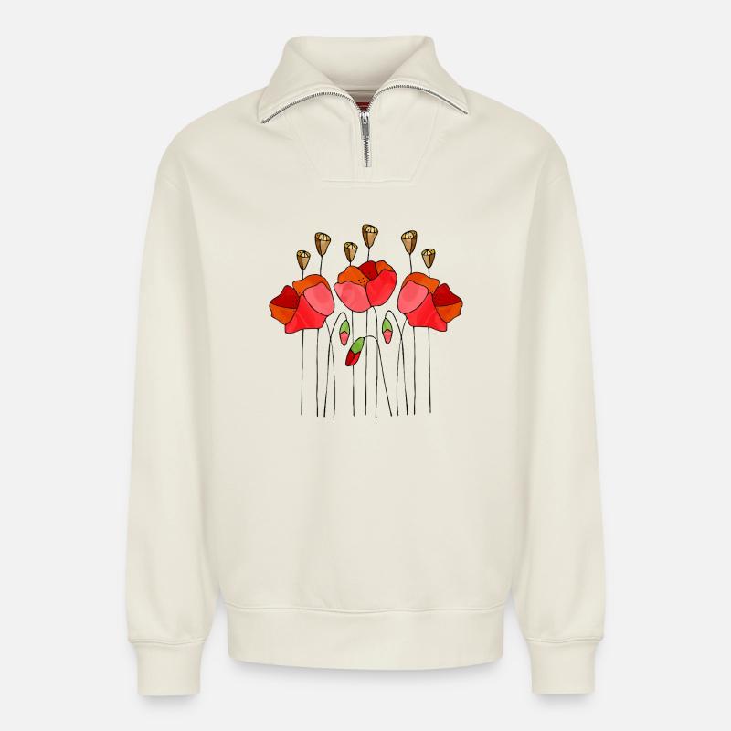 Blumen - Relaxed Unisex Organic Half Zip Sweatshirt – von SPREAD - Naturweiß