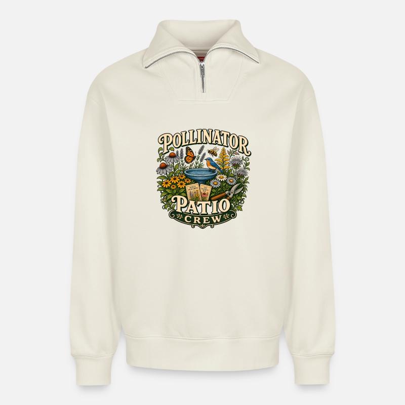 Pollinator Patio Crew Wildblumen Garten - Relaxed Unisex Organic Half Zip Sweatshirt – von SPREAD - Naturweiß
