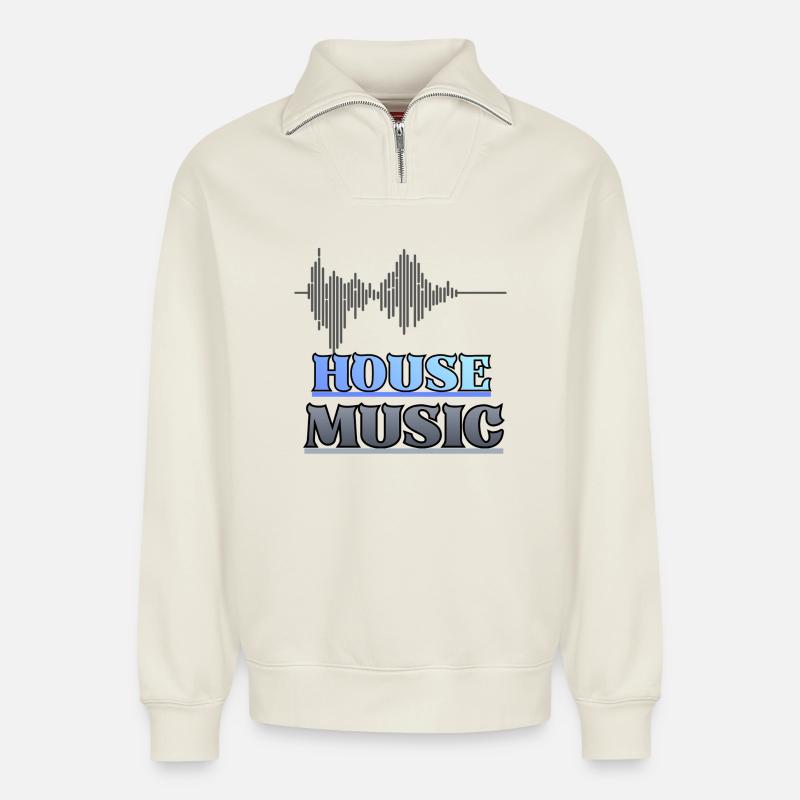 House - Relaxed Unisex Organic Half Zip Sweatshirt – von SPREAD - Naturweiß