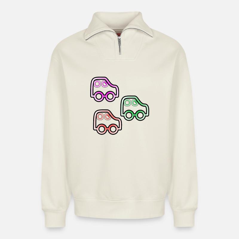Autos - Relaxed Unisex Organic Half Zip Sweatshirt – von SPREAD - Naturweiß