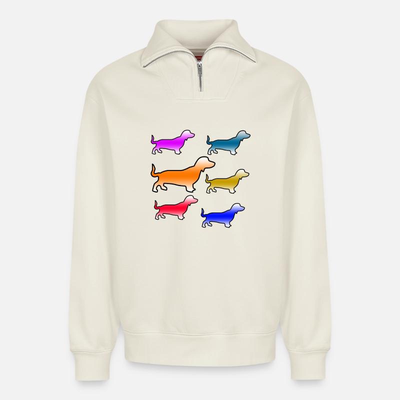 Dackel - Relaxed Unisex Organic Half Zip Sweatshirt – von SPREAD - Naturweiß