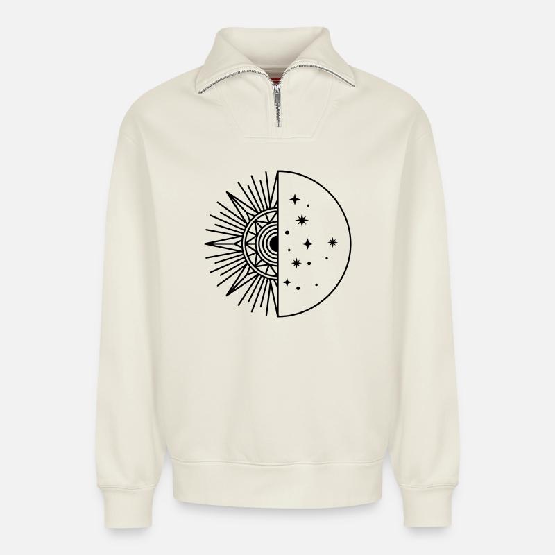 Sonnenmond - Relaxed Unisex Organic Half Zip Sweatshirt – von SPREAD - Naturweiß