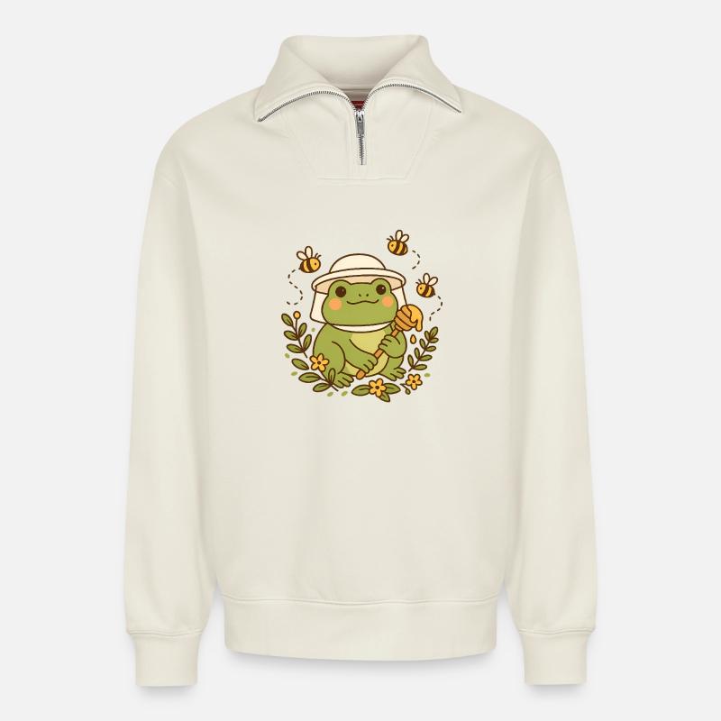 Beekeeper Frog - Relaxed Unisex Organic Half Zip Sweatshirt – von SPREAD - Naturweiß