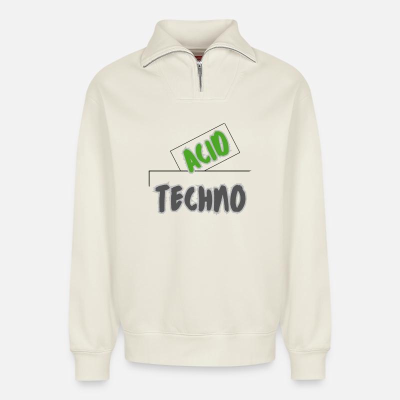Acid Techno - Sweat unisexe décontracté en coton biologique à demi-zip – de SPREAD - blanc cassé