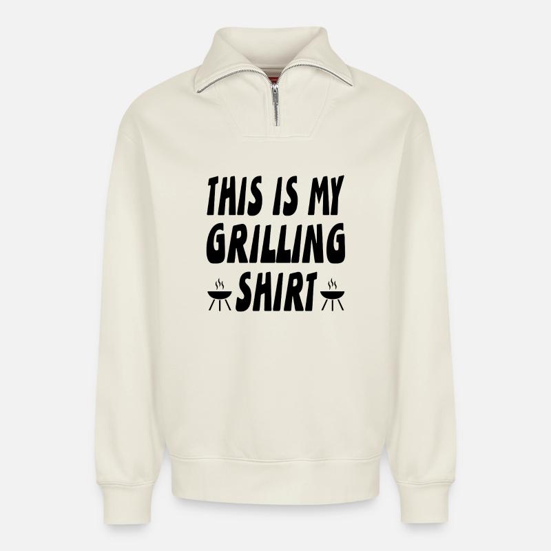 Griller - Sweat unisexe décontracté en coton biologique à demi-zip – de SPREAD - blanc cassé