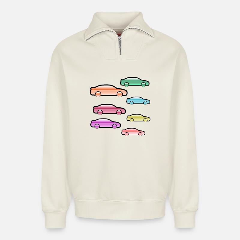 Autos - Relaxed Unisex Organic Half Zip Sweatshirt – von SPREAD - Naturweiß