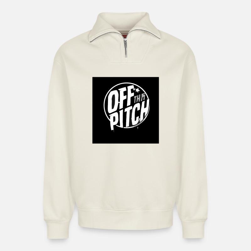 Off the Pitch Circle Logo - Relaxed Unisex Organic Half Zip Sweatshirt – von SPREAD - Naturweiß