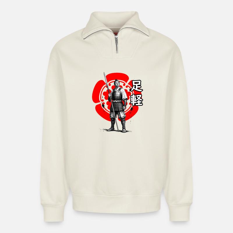 Ashigaru des Oda-Clans, Sengoku-Zeit - Relaxed Unisex Organic Half Zip Sweatshirt – von SPREAD - Naturweiß