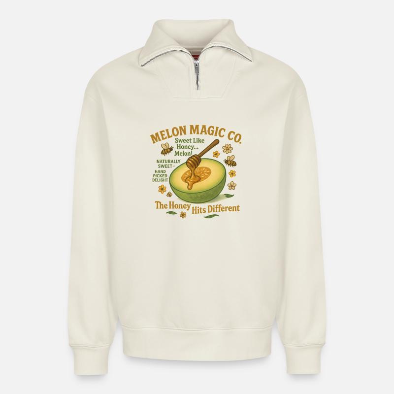 Melon Honey Magic Illustration - Relaxed Unisex Organic Half Zip Sweatshirt – by SPREAD - off white