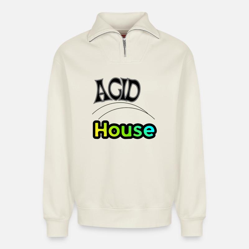 Acid House - Relaxed Unisex Organic Half Zip Sweatshirt – by SPREAD - off white